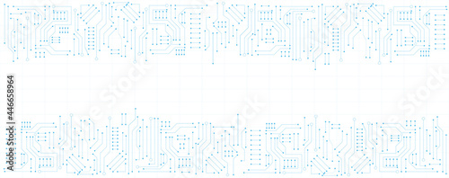 Blue circuit board electronic or electrical line with copy space, engineering technology concept vector background