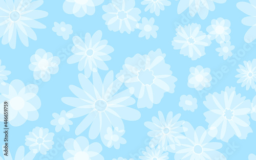 Cute blue pattern white flowers line doodle. Seamless background. Textiles for baby children. Minimalism paper scrapbook for kids.