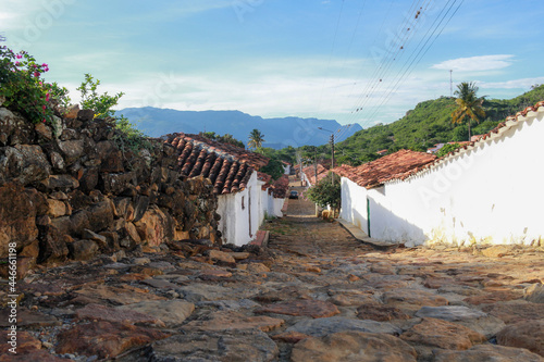 Calle colonial en un pueblo mágico colombiano  photo