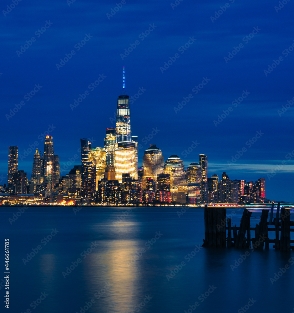 city skyline at night beautiful New York sea sky blue skyscraper views