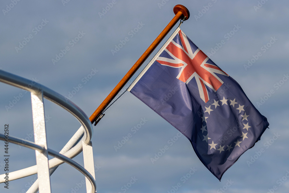 flag of the Cook Islands on the stern of a ship