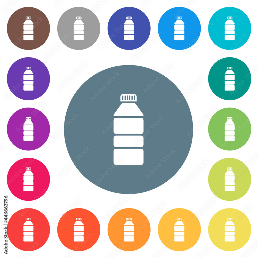Water bottle solid flat white icons on round color backgrounds Water bottle solid flat white icons on round color backgrounds