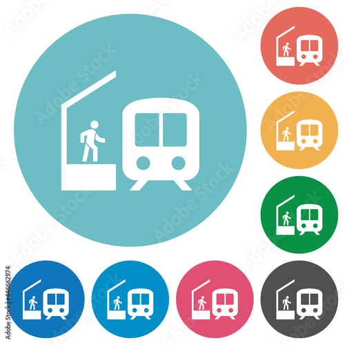 Train station flat round icons