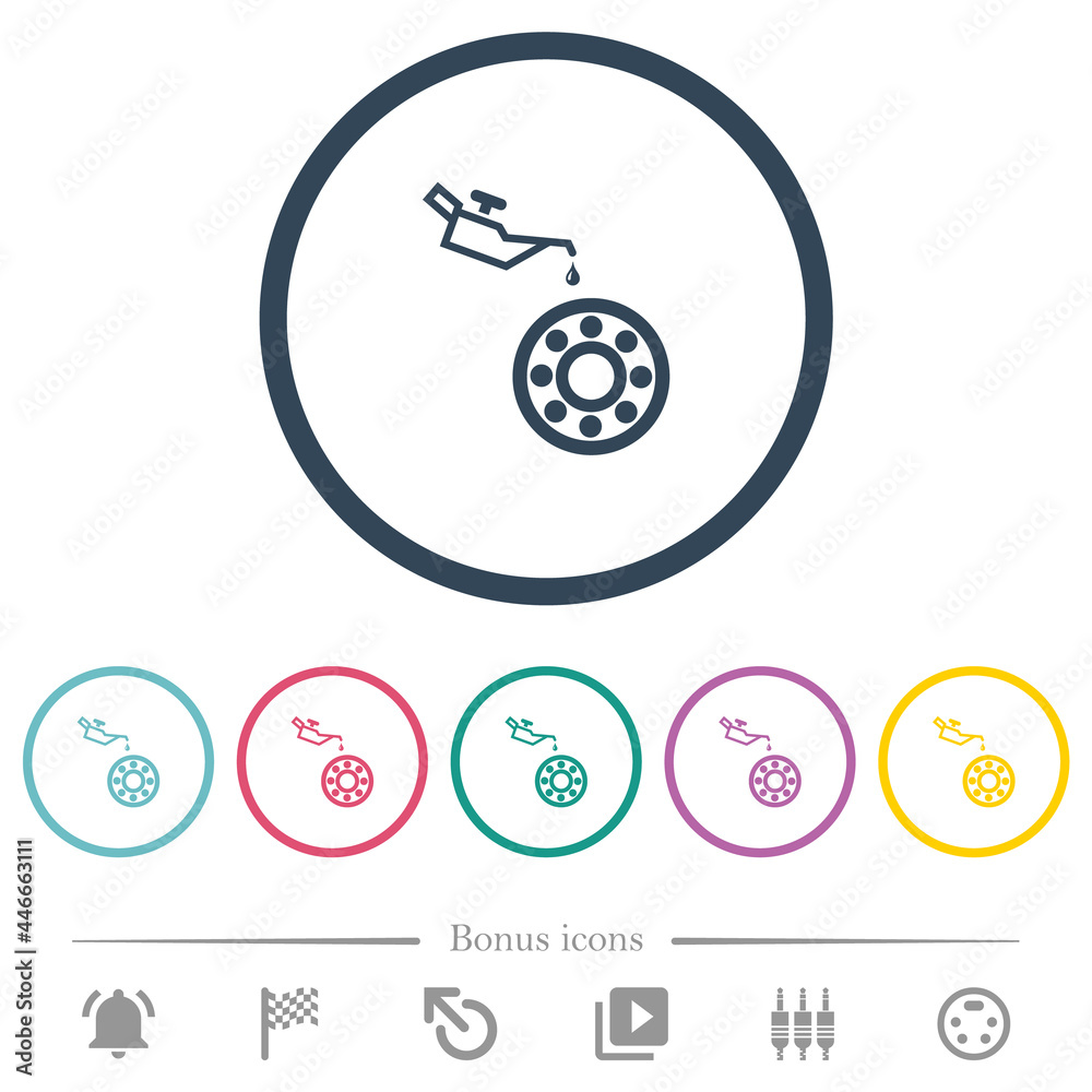 Oiler can and bearings flat color icons in round outlines Oiler can and bearings flat color icons in round outlines