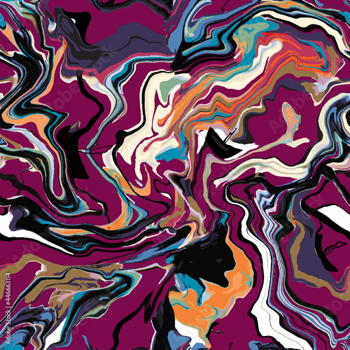 Marble texture seamless pattern. Purple  orange  blue abstract background. Seamless liquid fluid. Ebru style effect. Aqua ink print .Vector