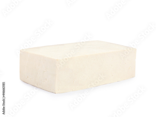 Block of delicious raw tofu isolated on white