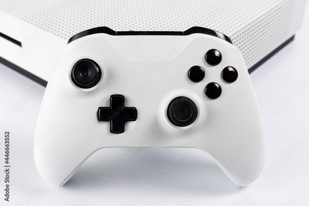 Next Gen Video Game Controller and Console Isolated on White Background Next Gen Video Game Controller and Console Isolated on White Background