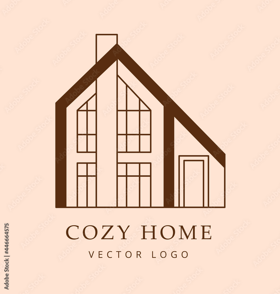 Simple scandinavian country house. Minimalistic outline simple vector logo for real estate, renovation, home repairs, construction company, home decor shop, interior design studio