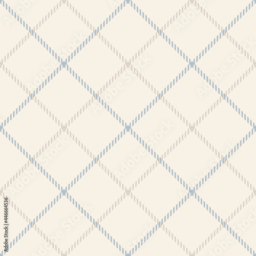 Plaid pattern windowpane in blue and beige. Line tartan check texture for dress, jacket, coat, shirt, tablecloth, napkin, towel, other modern spring summer autumn winter fashion or home fabric print.