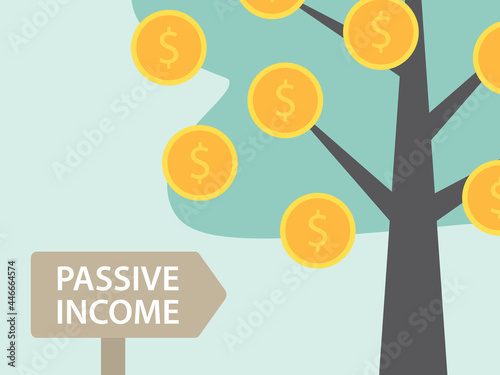 passive income concept, money tree with dollar coins- vector illustration