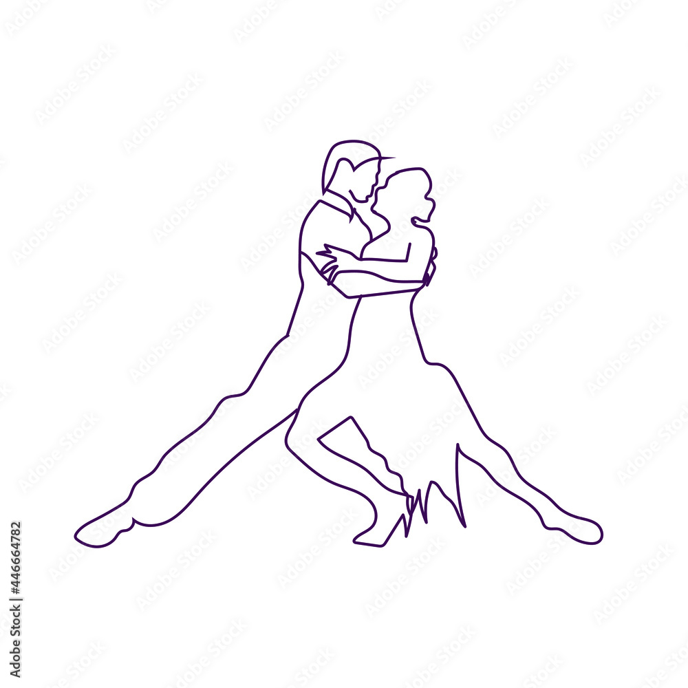 Couple dancing tango line art on white background Couple dancing tango line art on white background