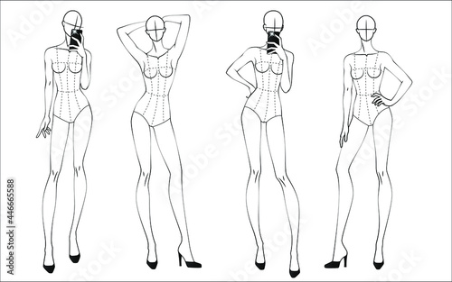 Fashion figure ten heads design template croquis 