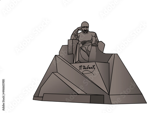 Monument of Taras Shevchenko in Ukraine (Poltava). Hand drawn vector illustration (isolated). Cubism photo