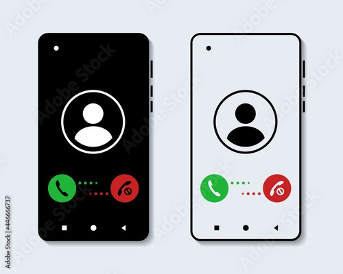 Call screen smartphone interface. Accept button and decline button. Incoming call on mobile phone screen. Illustration vector