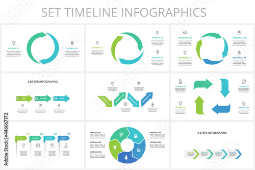 Set timeline with 5, 4, 3, 2 elements, infographic template for web, business, presentations, vector illustration