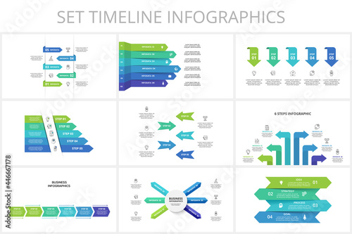 Set timeline with 7, 6, 5, 4 elements, infographic template for web, business, presentations, vector illustration