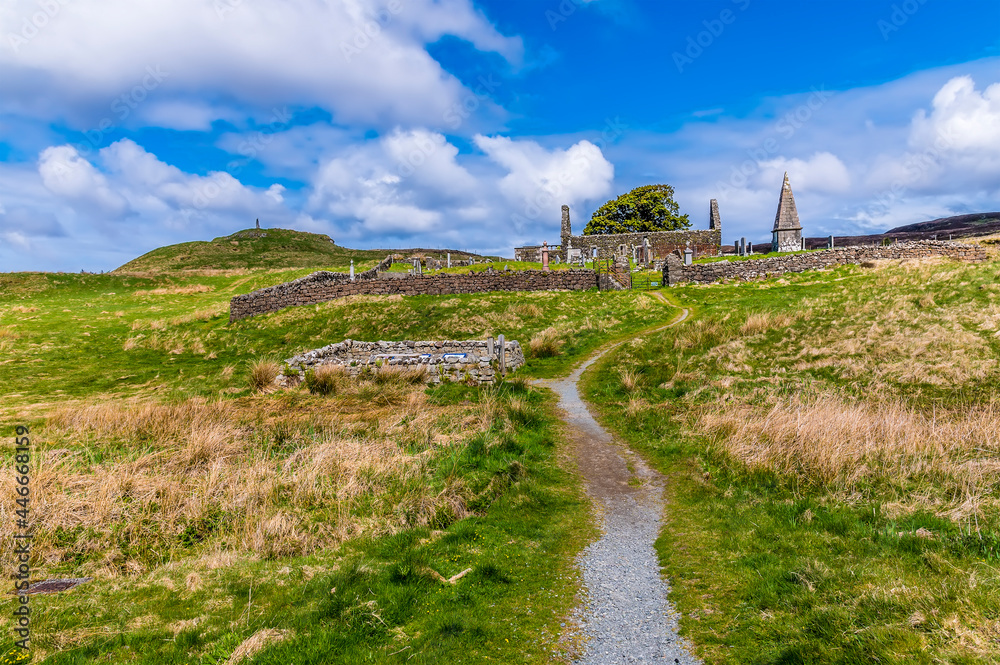 A view of church ruins near Carbost on the island of Skye, Scotland on a summers day
