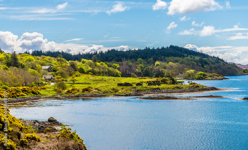 A view down Loch Dunvegan on the island of Skye, Scotland on a summers day