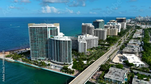Aerial Bal Harbor Fly East #2 city streets to coastline Pier view and beach