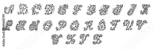 Floral alphabet, monogram letters. Decorative ornamental ancient capital letters, old alphabet monograms and filigree ornament. Vector illustration.