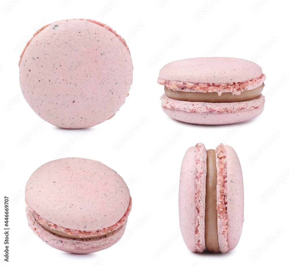 Set with delicious macarons on white background Set with delicious macarons on white background