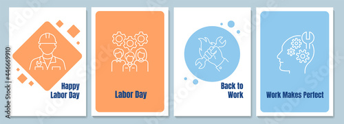 Honouring workers achievement postcards with linear glyph icon set. Greeting card with decorative vector design. Simple style poster with creative lineart illustration. Flyer with holiday wish