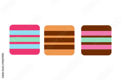 Striped multi-colored marmalade on an isolated background. Tea time. Dessert. Design elements. Pleasant sweets. Vector.