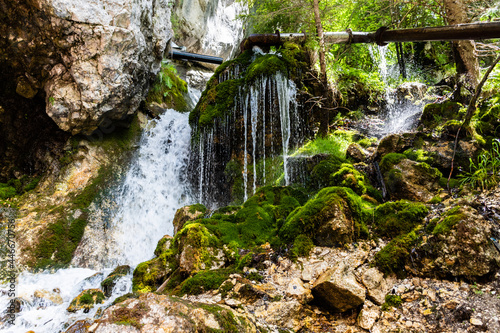 Top view of 7 springs waterfall (cascada 7 izvoare), Bucegi mountains, Romania. photo