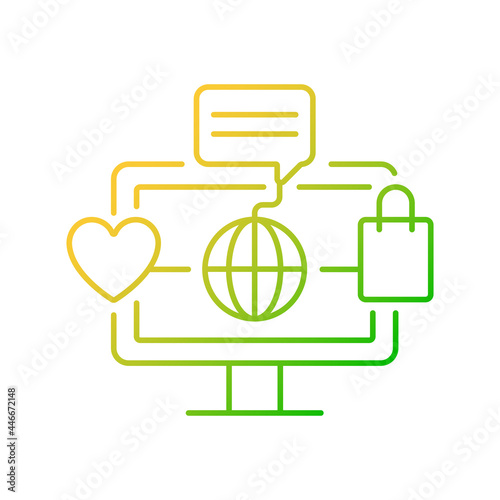 Online world gradient linear vector icon. Digital shopping experience. Telecommuting. Using social media. Thin line color symbols. Modern style pictogram. Vector isolated outline drawing