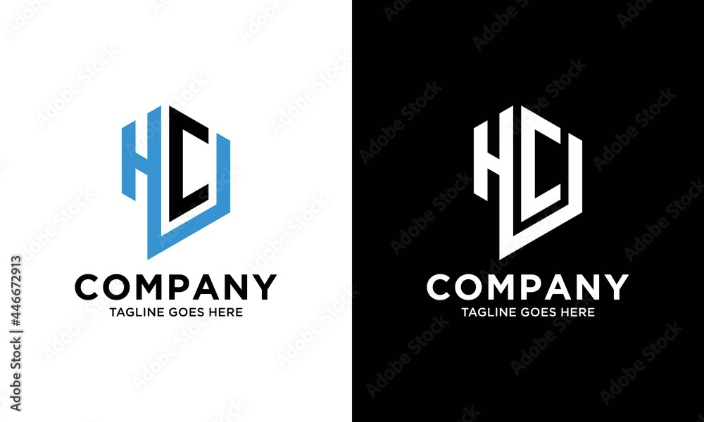 HCU Logo monogram with hexagon shape style logo design vector template on a black and white background. HCU Logo monogram with hexagon shape style logo design vector template on a black and white background.
