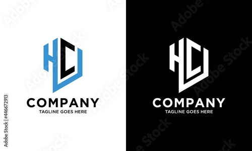 HCU Logo monogram with hexagon shape style logo design vector template on a black and white background.