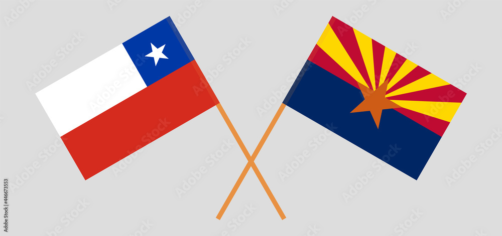 Crossed flags of Chile and the State of Arizona. Official colors. Correct proportion