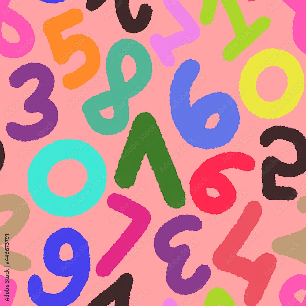 Fototapeta premium Abstract Hand Drawing Colorful Numbers Seamless Pattern Isolated Background