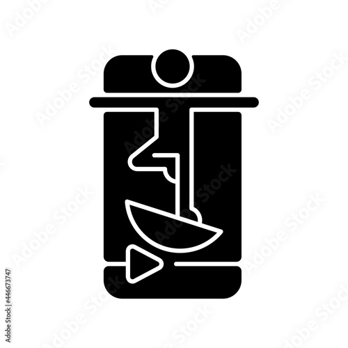 Online fitness balance training black glyph icon. Falls prevention and stability improvement exercises. Legs, core and muscles strength. Silhouette symbol on white space. Vector isolated illustration