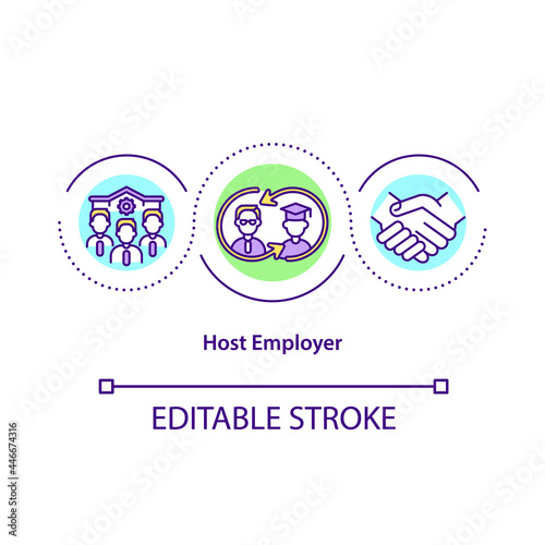 Host employer concept icon. Hosting international interns abstract idea thin line illustration. Providing high quality experience for trainees. Vector isolated outline color drawing. Editable stroke