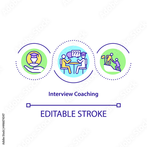 Interview coaching concept icon. Professional trainer abstract idea thin line illustration. Practicing speaking and presentation skills. Vector isolated outline color drawing. Editable stroke