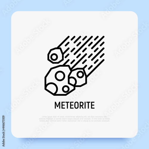 Meteorite, fireball, meteor, asteroid thin line icon. Natural disaster, catastrophe, apocalypse. Vector illustration.