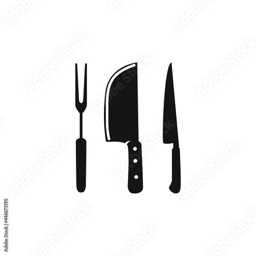 Knife chop fork cleaver for kitchen dinning chef logo design