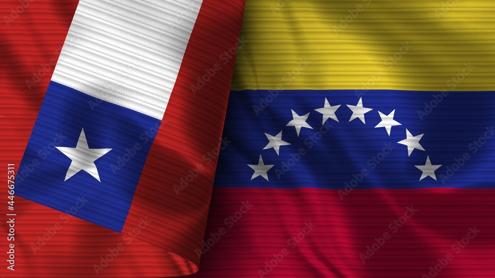 Venezuela and Chile Realistic Flag – Fabric Texture 3D Illustration