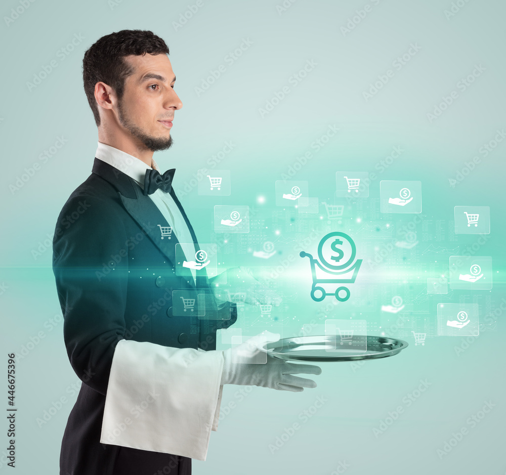 Waiter serving business idea concept Waiter serving business idea concept