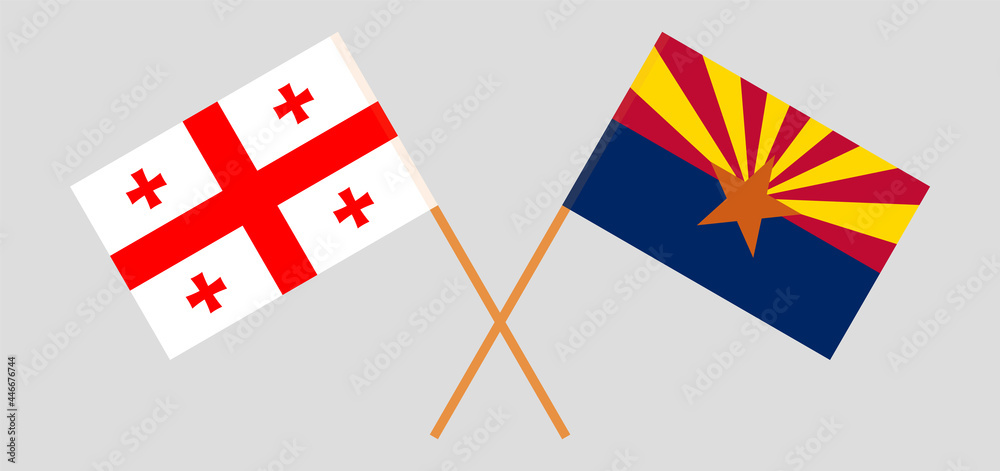 Crossed flags of Georgia and the State of Arizona. Official colors. Correct proportion