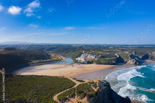 Odeceixe beach and river separates Alentejo from the Algarve. Natural Park of Southwest Alentejo and Costa Vicentina. Travel holidays in Aljezur, Portugal. photo