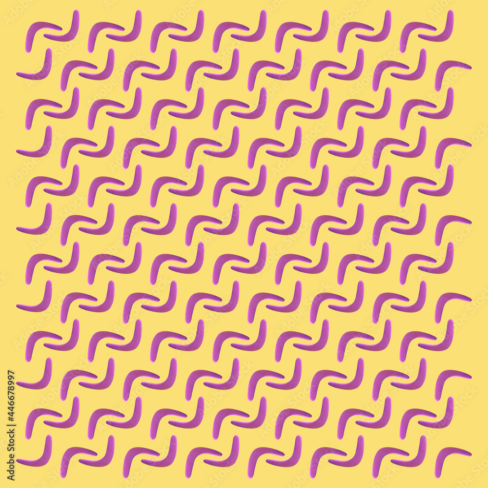 Violet boomerangs on yellow background, flat lay Violet boomerangs on yellow background, flat lay