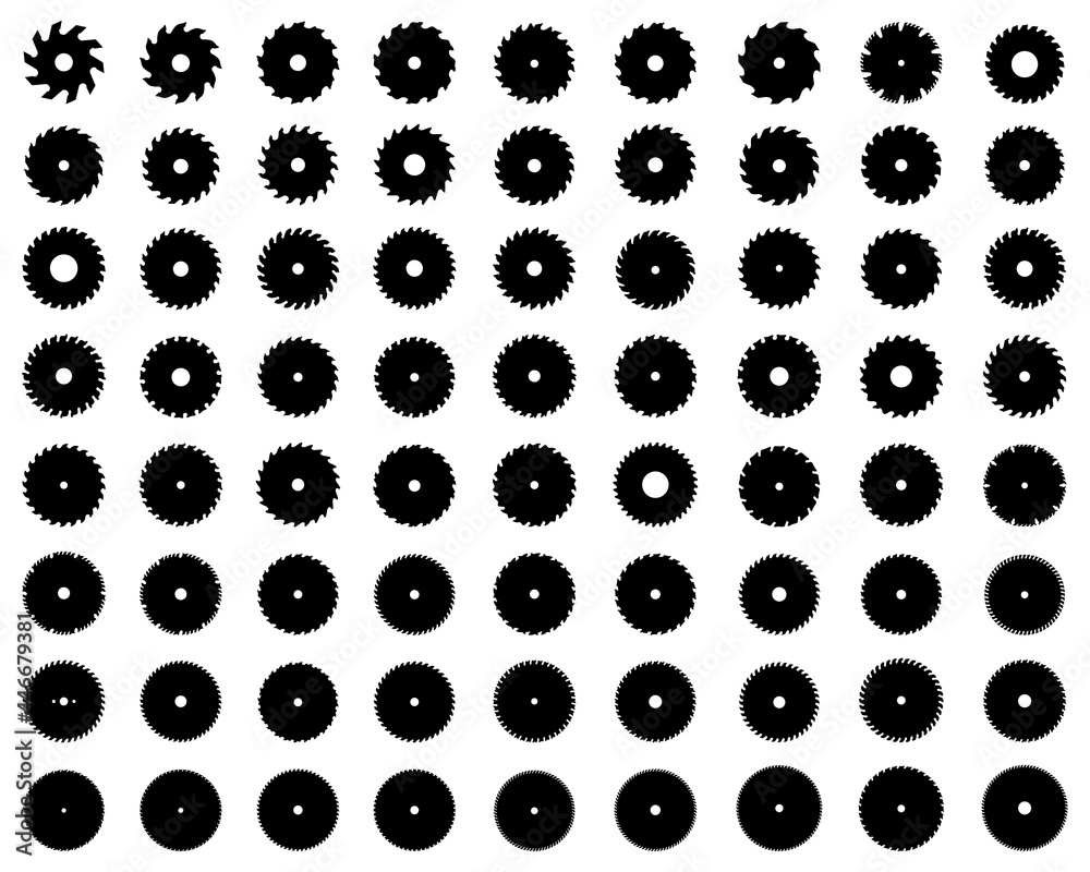 Fototapeta premium Silhouettes of circular saw blades on a white background 