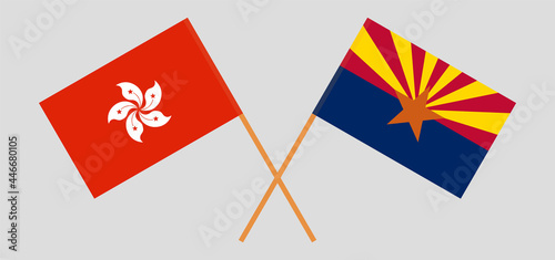 Crossed flags of Hong Kong and the State of Arizona. Official colors. Correct proportion