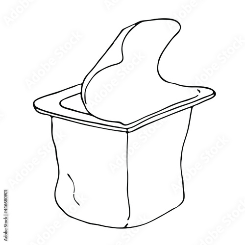 An open jar of yogurt for breakfast. Vector logo illustration on a white background. 