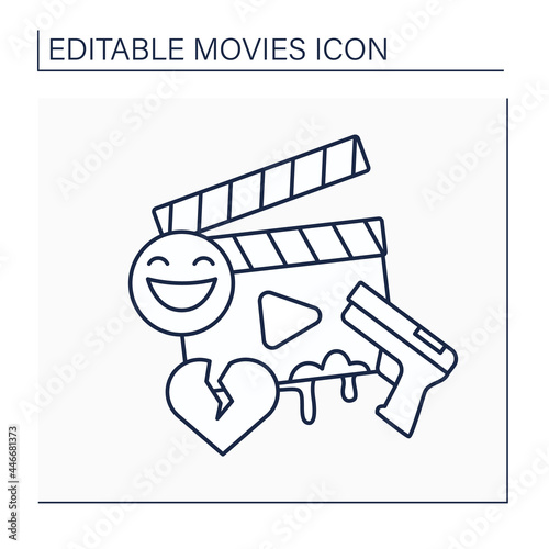 Genre line icon. Categories define movie based on narrative elements. Unique in types of stories they tell. Filmmaking styles.Movie concept. Isolated vector illustration. Editable stroke