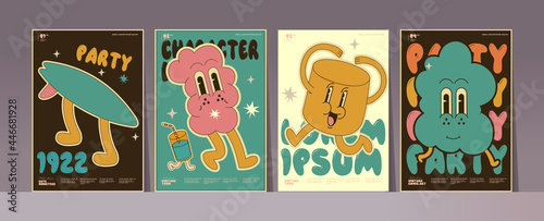 Pop art, comic, typography, vintage design. Set of vector illustrations in retro style. Funny vintage cartoon characters. Simple background images for poster, cover, banner, desktop wallpaper.