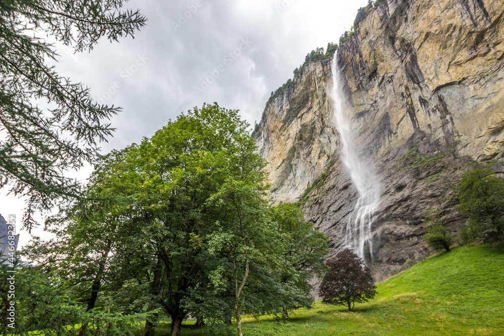 Staubbach waterfall in Lauterbrunnen valley in Switzerland