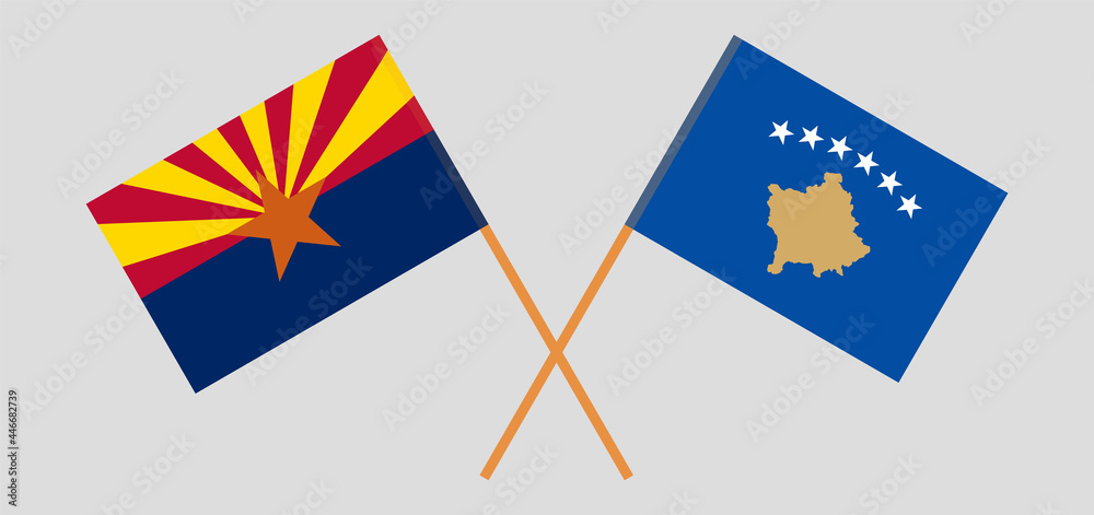 Crossed flags of the State of Arizona and Kosovo. Official colors. Correct proportion Crossed flags of the State of Arizona and Kosovo. Official colors. Correct proportion